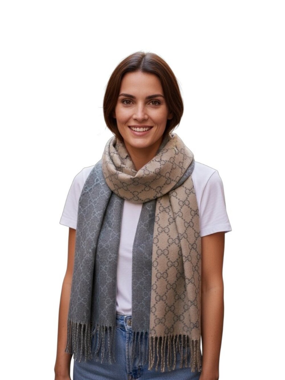 Orinal Wool Blend Blanket Scarf Gray One Size Preppy Carolyn Bessette Kennedy